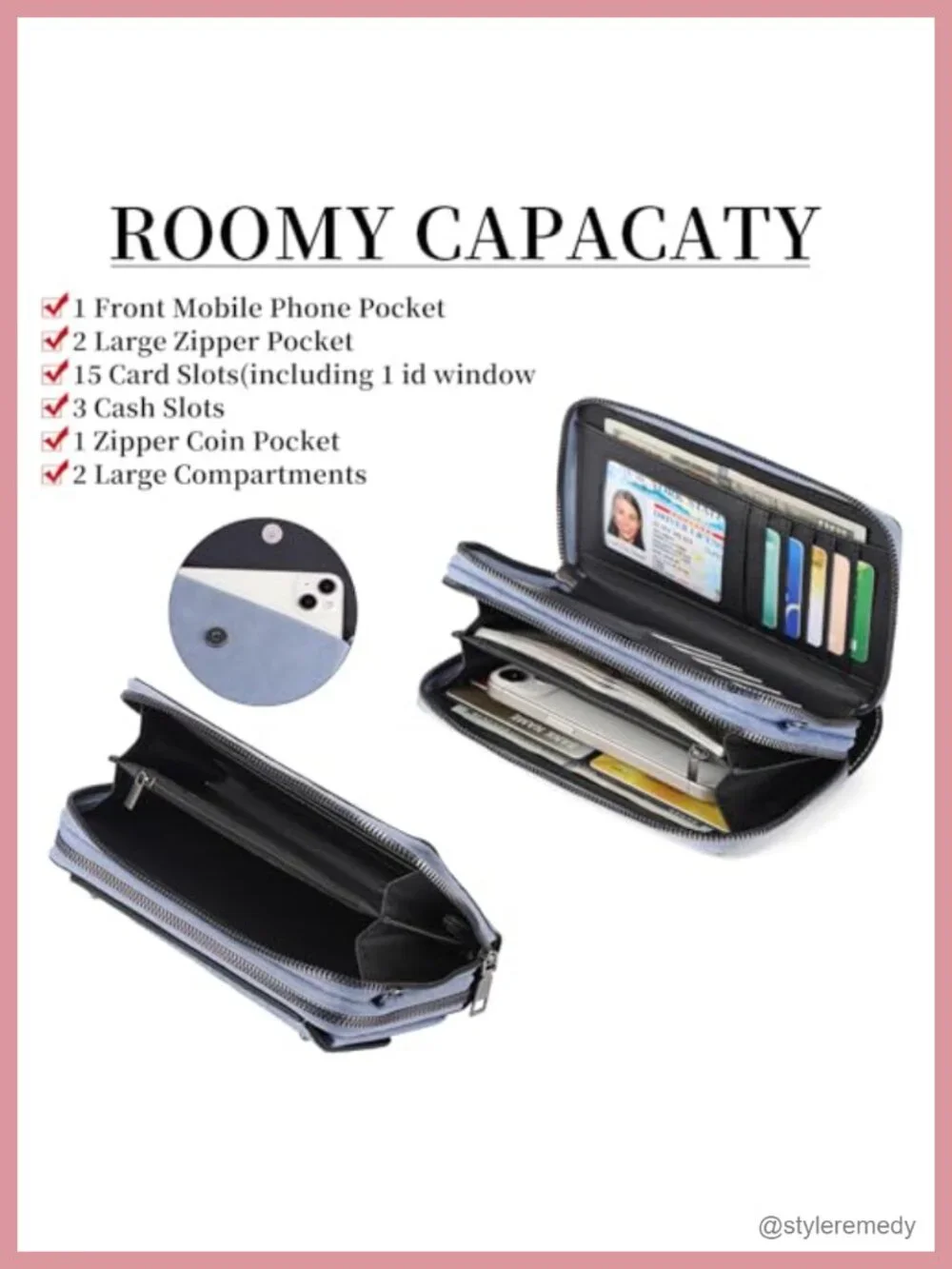 PU Leather Crossbody Bag Wallet Wristlet with Phone Pocket Adjustable Strap